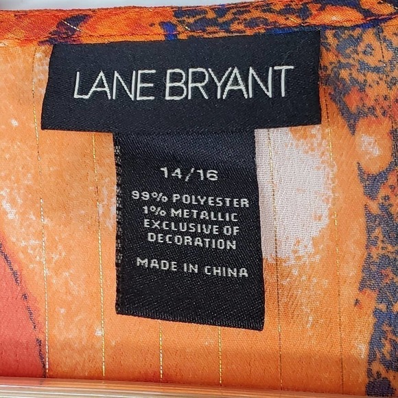 Lane Bryant Abstract Print Beaded Tunic Blouse Orange Size 14/16 - Picture 7 of 9